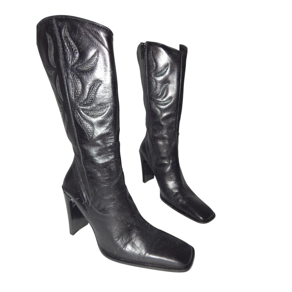 Y2K Charles David Black Leather Boots Size 8